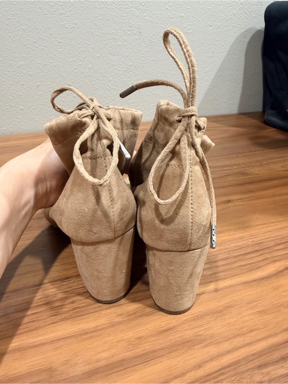 BKE Tan Suede Peep-Toe Zip Ankle Booties - Picture 5 of 6